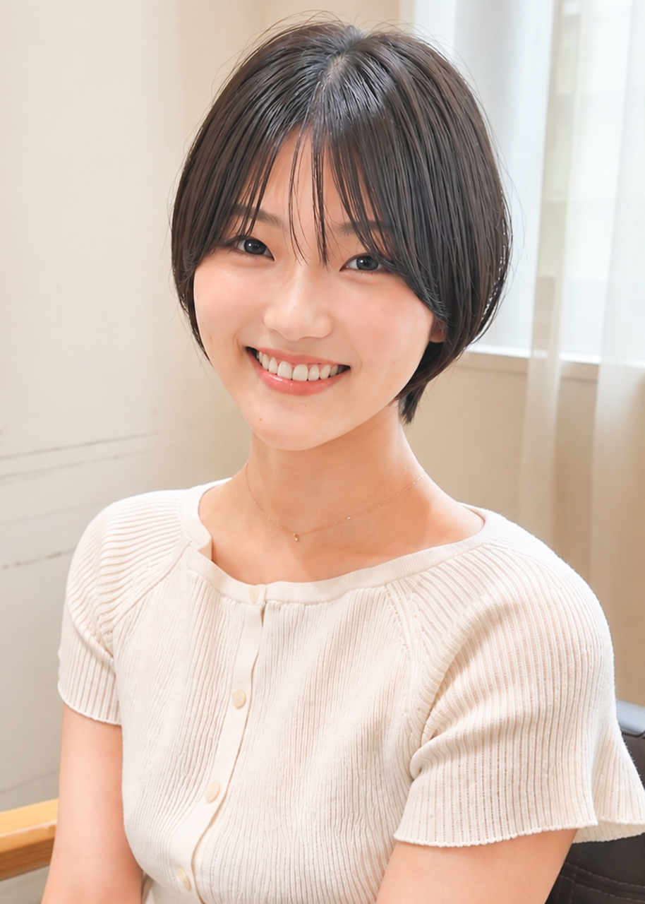 大人ショートボブ丸みショートカットマッシュショート前髪あり