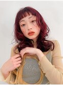 暖色カラーレッドカラーワインレッドオン眉ピンクカラー