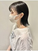 大人かわいい耳かけ小顔カット外ハネボブ暗髪ブルーグレージュ