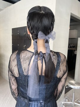 ヘアー アイス ルーチェ(HAIR ICI LUCE) 結婚式参列ヘアセットツインアレンジねじりリボンアレンジ/今枝