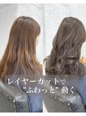韓国×顔まわりカット×レイヤーカット×グレージュ