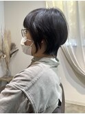 ダークアッシュ×くびれショートボブ×髪質改善×耳掛けボブ