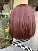 アオゾラヘアー フジサキグウ(AOZORA HAIR FUJISAKIGU)&nbsp;チェリーピンク まるみボブ ブリーチ ダブルカラー 20代女性