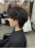 爽やか無造作波巻きウルフ メンズマッシュウルフ