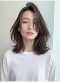 ハイライトカラー 白髪ぼかし ミディアムレイヤー かき上げ