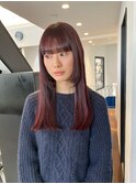 ロング　前髪　顔周り　レッドブラウン　ブリーチなし　原宿
