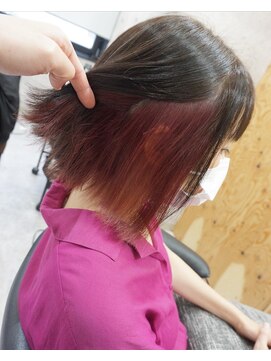 ヘアテリア リュウ 大塚(hair teria ryu) 1ブリーチインナーピンクレッド×ミニボブ