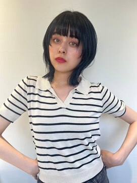 カバーヘア ブリス 上尾西口店(COVER HAIR bliss) ぱっつん前髪チャコールグレーウルフミディp1上尾20代30代40代