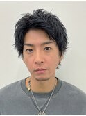 アップバングメンズショートナチュラルショートルーズパーマ