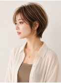 大人可愛い丸みショートボブ/透明感グレージュ
