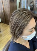 ショート　フルハイライト　白髪ぼかし　大人カラー