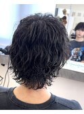 【大人クビれ波巻きウルフ】メンズパーマミディアムヘア名古屋