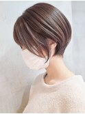 表参道大人ショートボブ白髪ぼかしハイライト顔周りレイヤー40代