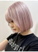 大人ガーリー丸みボブピンクラベンダーベージュベビーピンク