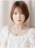 ショートボブ/小顔ショート/ミルクティーベージュ/小顔カットe