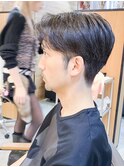 センターパートツーブロックパーマメンズ目黒