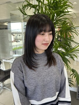 ハピネス 西大寺店(Happiness) ミディアムレイヤーウルフカット顔周りレイヤー黒髪