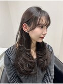顔まわりレイヤー 艶カラー 暗髪 韓国風 髪質改善 福岡美容室