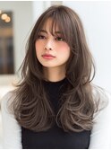 韓国風レイヤー顔回りカットロングレイヤーダークブラウン