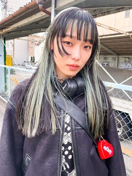 テトヘアー(teto hair) インナーカラー　デザインカラー　グリーン　姫カット　ロング
