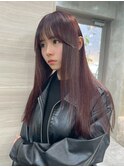 レイヤーカット/顔まわりカット/暖色カラー/カシスレッド