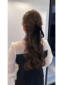 ハーフアップ×ベロアリボン