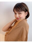 ミニボブ 毛先パーマ　黒髪 シアーグレージュ　くすみベージュ