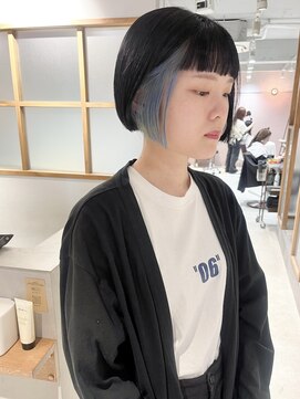 ラミエ バイ メルト 吉祥寺(lamie by melt) "久保田"あご上ミニボブインナーカラーおんまゆワイドバング