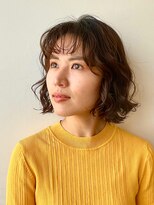 デジタルパーマ　チェリーブラウン　イメチェン　伸ばしかけヘア
