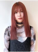 コーラルレッド 韓国ヘア 姫カットレイヤー レイヤーカット 20代