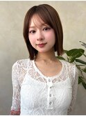 顔周りカット/縮毛矯正/ダークブラウン/コーラルにピンク/ボブ