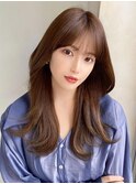 シャギーレイヤー韓国ワンホンヘアシースルーぱっつん前髪