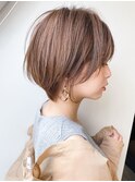 30代40代50代/ハンサムショートパーマ/小顔/マロンベージュ/前髪