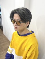 メンズカット ハイライト センターパート ツーブロック マッシュ