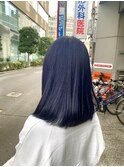 黒髪/グレーベージュ/レイヤーロング/前髪パーマ