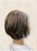 小顔レイヤーカットくびれショートボブシルキーベージュ30代40代
