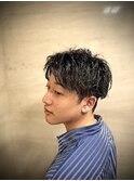 "人気"センターパート縦落ちパーマ