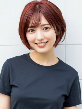 ファクトリーファイブ(Factory5) 小顔ボブミディアムレッド20代30代40代くびれミディ韓国ヘア
