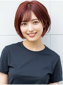 小顔ボブミディアムレッド20代30代40代くびれミディ韓国ヘア