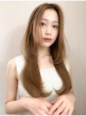 くびれヘアアプリコットオレンジ夏ヘアハイライトカラー