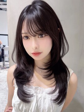 ロング前髪カット韓国ヘア顔周りレイヤー_F21012