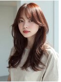 韓国風レイヤー顔回りカットロングレイヤーダークブラウン