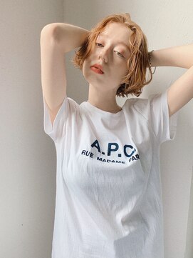 イコ 表参道原宿(ico) wave ボブ ×オレンジベージュ カーキグレージュ フェザーバング