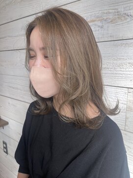 ベルクープス 天王寺店(Belle Coupes) 【BelleCoupes】ゆるふわボブ 前髪なし オリーブベージュ 抜け感