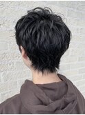 束感ショートウルフ/前髪パーマ/アッシュブラック