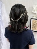結婚式 お呼ばれ 巻き下ろし×パール・ビジューヘッドドレス
