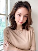 韓国風レイヤー/外ハネくびれ/ミディアムレイヤー/ぱっつん前髪
