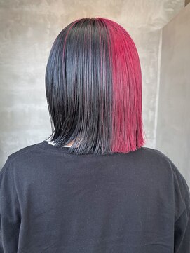 テトヘアー(teto hair) ブラック　デザインカラー　レッドカラー　パッツン　ボブ　個性