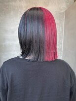 テトヘアー(teto hair) ブラック デザインカラー レッドカラー パッツン ボブ 個性