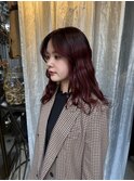 【ステップボーンカット】ブリーチなしボルドーカラー